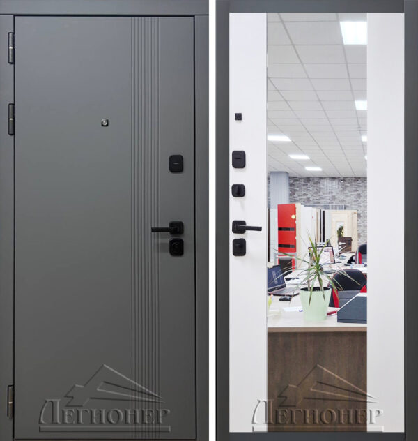 входная дверь в квартиру с зеркалом с белой панелью